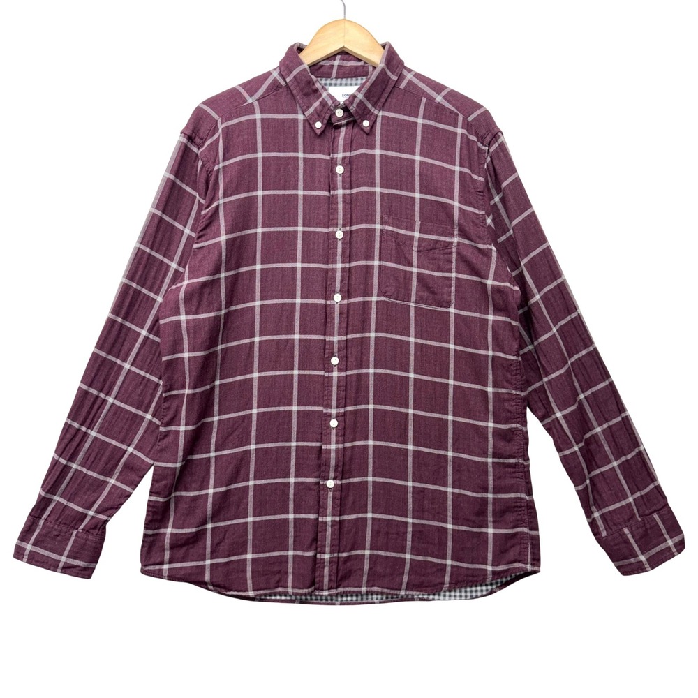 Sonoma Goods For Life Mens Large Burgundy Windowpane Plaid Button Down Shirt